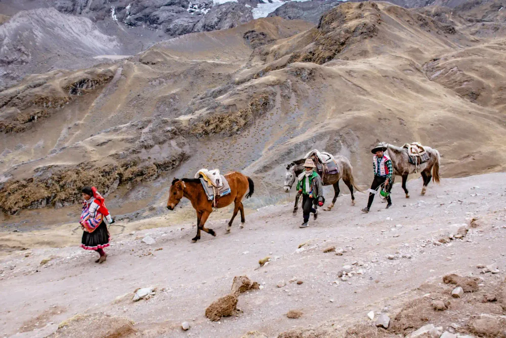 Horses on the Ausangate trail beneath the snow peaks