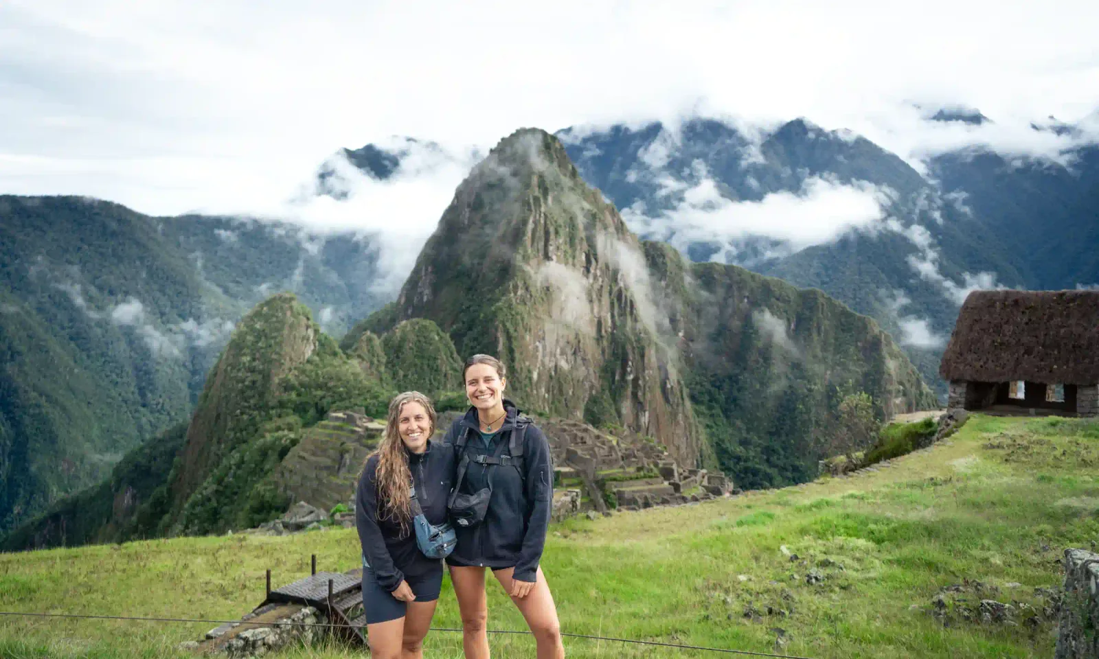 Hikers at the upper terraces of Machu Picchu after the one-day Inca Trail