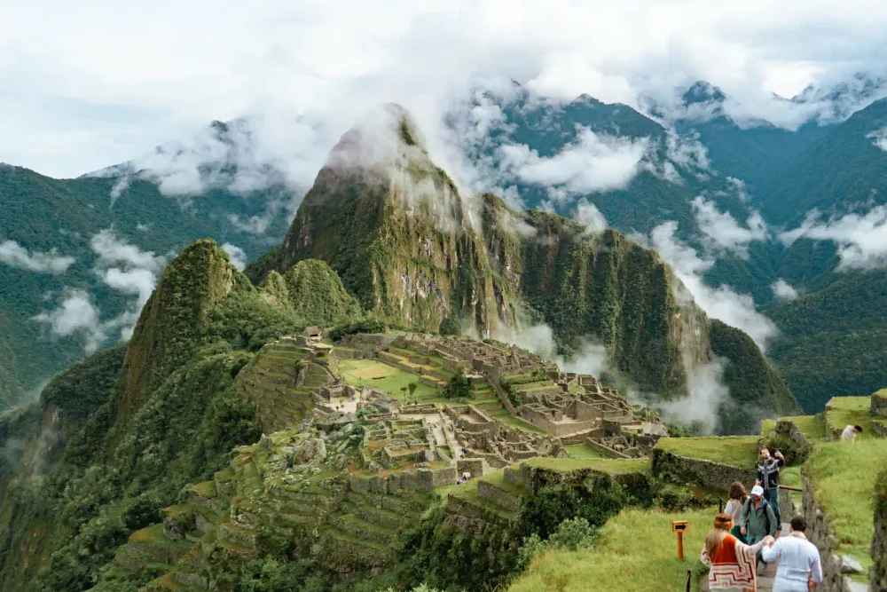 The classic postcard view of the Machu Picchu citadel and peak
