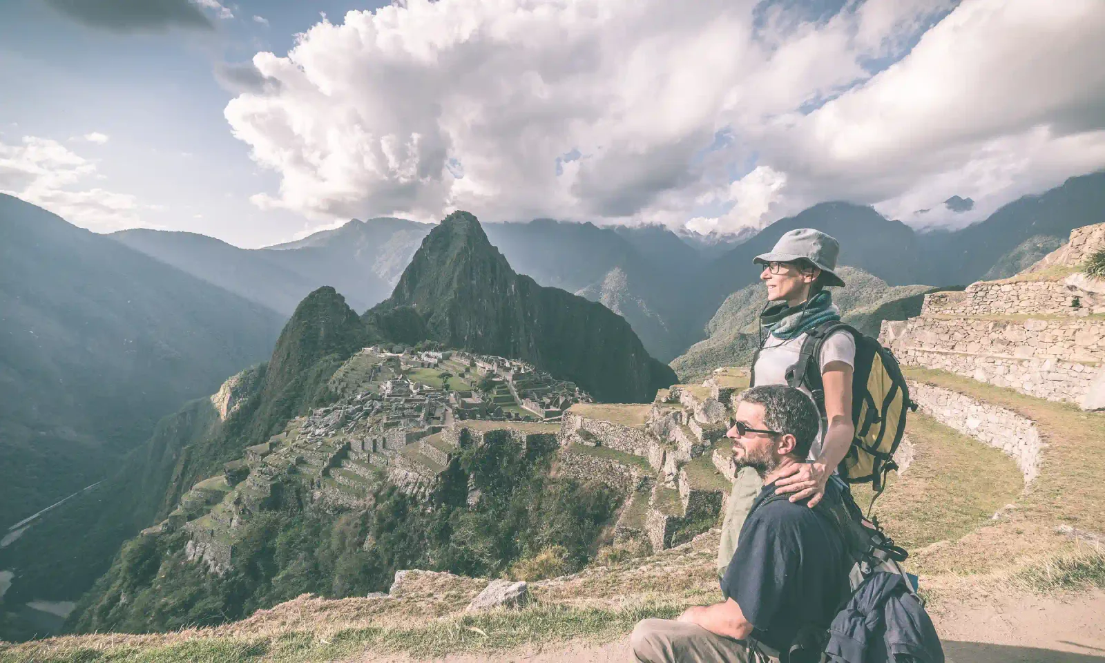 Travelers at the Machu Picchu viewpoint, Cusco, Peru