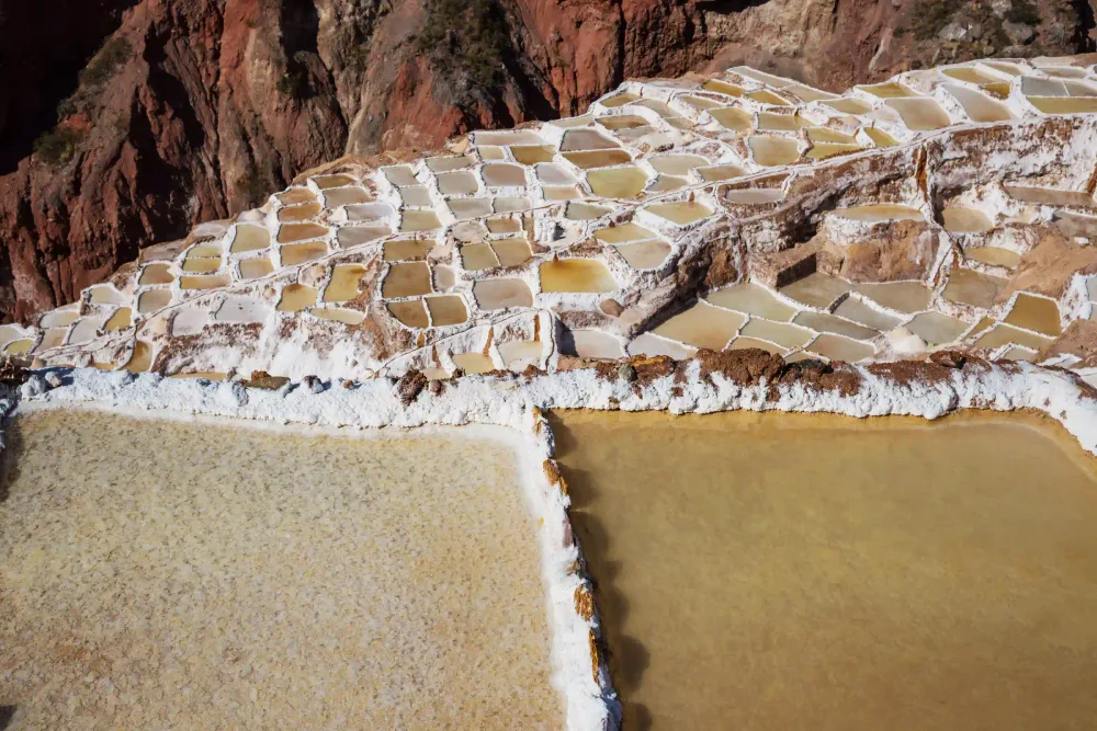 Close-up of the Maras salt ponds in the Sacred Valley