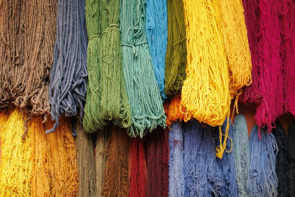 Brightly dyed wool at the Chinchero weaving demonstration