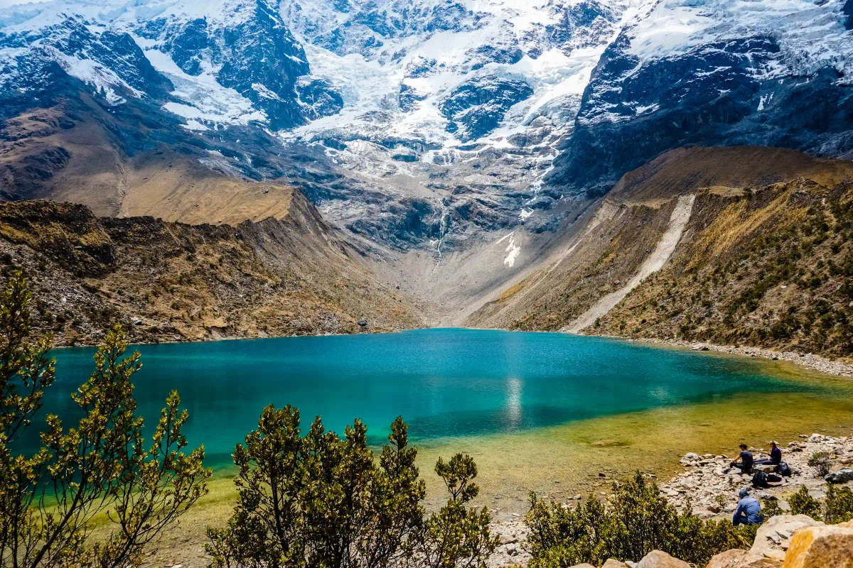 Turquoise Humantay Lake on day 1 of the Salkantay Trek 4 Days