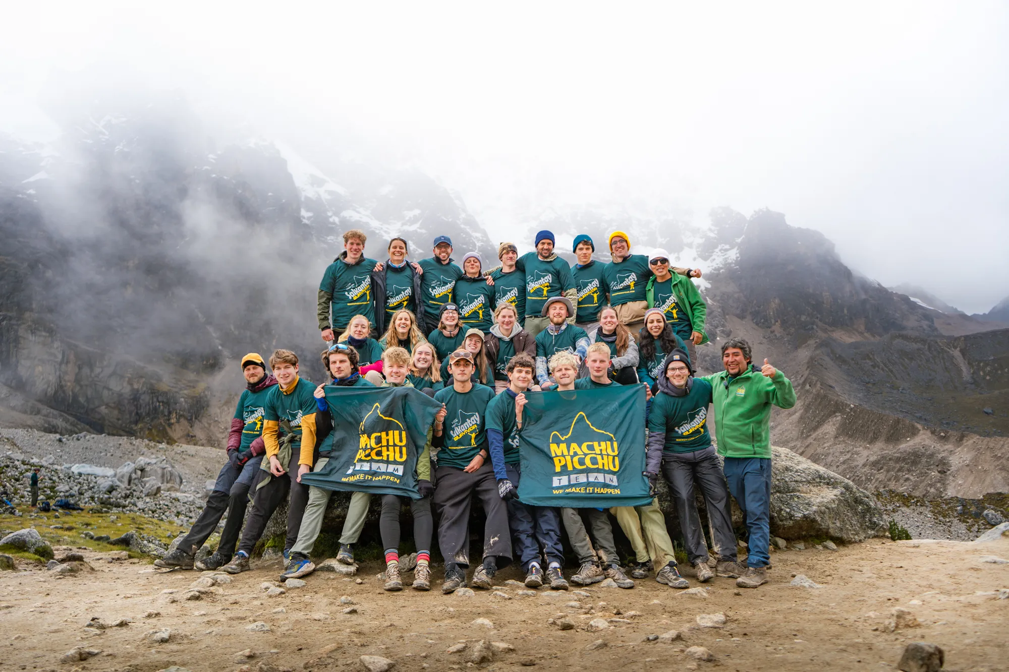The Machu Picchu Team group trekking the Salkantay route to Machu Picchu